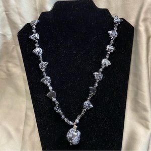 Black and Grey Stone Bear Necklace